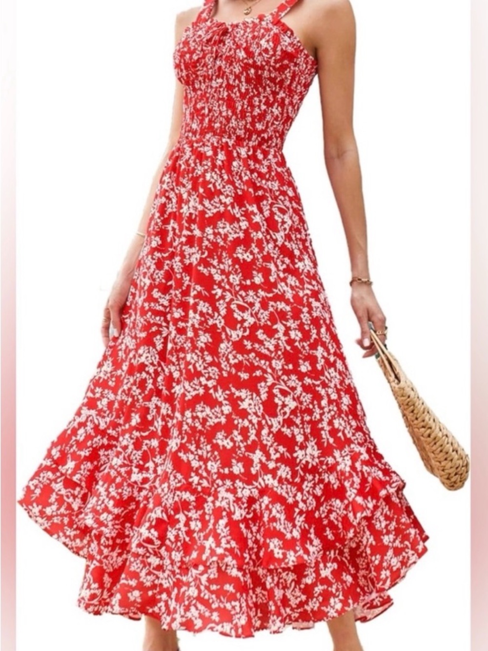 ❤️🤍 Grace Karin Red and White Floral Maxi Dress ❤️🤍